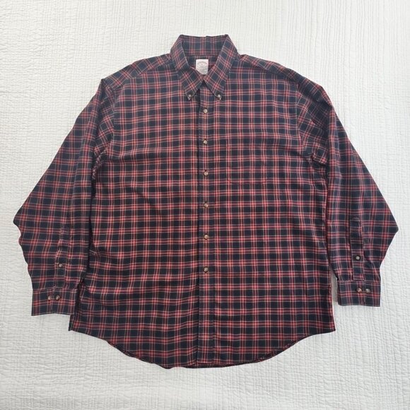 Brooks Brothers 346 Shirt Men's XL Red Black Plaid Old Money Non-Iron EUC LN - Picture 1 of 14